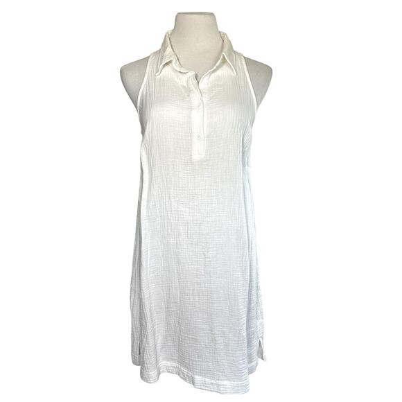 Monrow Gauze Cotton Henley Halter Collared Button Sleeveless Dress White Small - Picture 2 of 14
